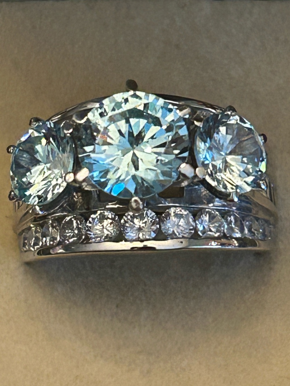 JTV Silver Three-Stone Ring w/Sky Blue and White Topaz 💎 Gemstones
